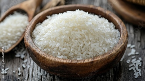 Wooden Bowl of Cooked White Rice