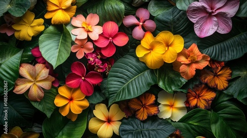 Obraz na płótnie Lush Tropical Floral Arrangement Vibrant Blooms and Lush Greenery w salonie