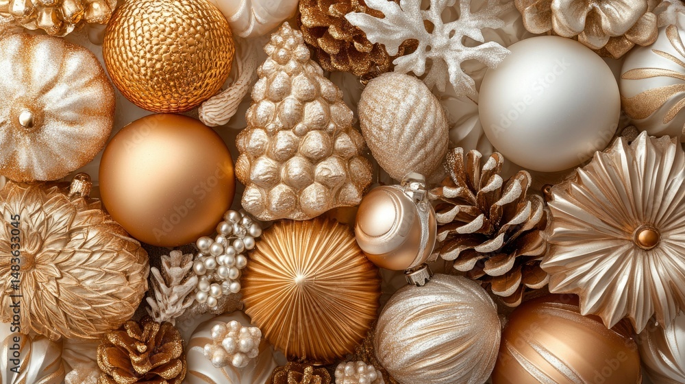 Elegant Gold and Ivory Christmas Ornament Background