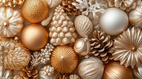 Obraz na płótnie Elegant Gold and Ivory Christmas Ornament Background w salonie