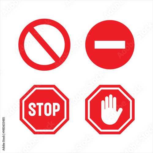 red traffic signs collection including prohibition, no entry, stop, and hand signal