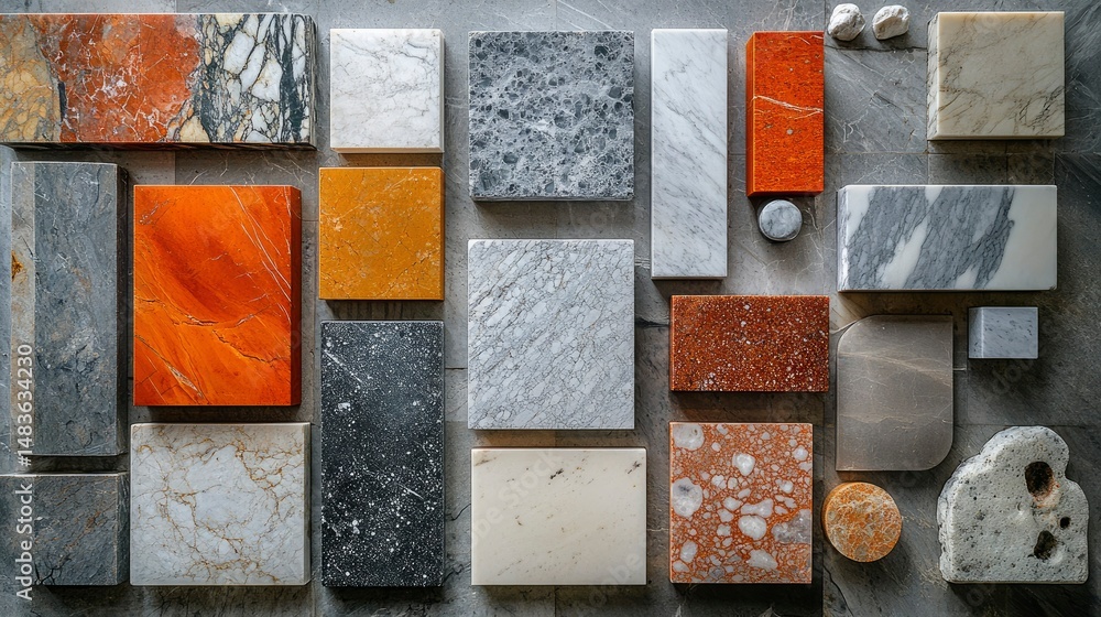 Collection of Diverse Marble and Stone Samples for Interior Design