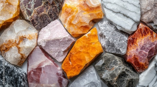 Obraz na płótnie Collection of Colorful Polished Stones, Gemstones, Minerals and Crystals Background Texture w salonie