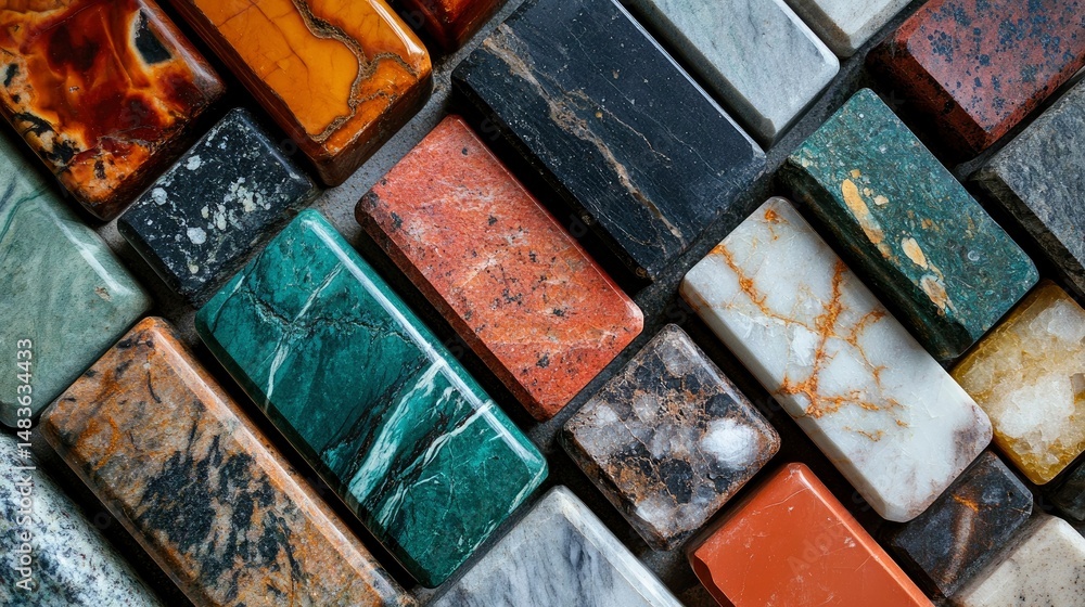 Collection of Polished Marble and Stone Samples - Diverse Textures and Colors