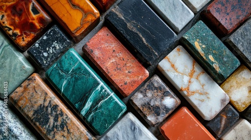 Obraz na płótnie Collection of Polished Marble and Stone Samples - Diverse Textures and Colors w salonie