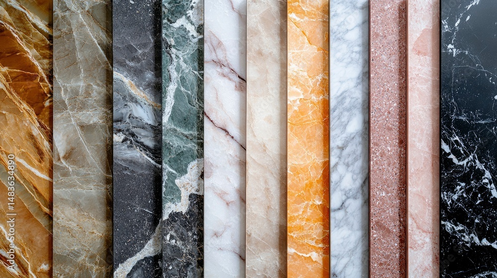 Collection of Diverse Marble Slab Samples Textures and Colors for Interior Design