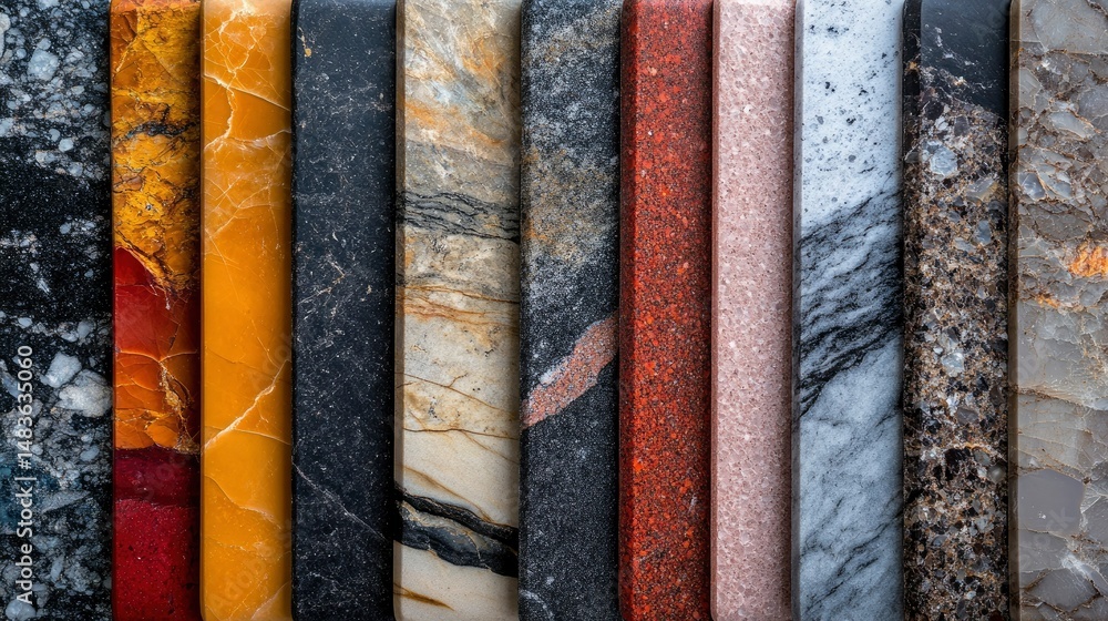 Collection of Various Marble and Granite Slab Samples for Interior Design