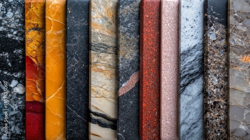 Obraz na płótnie Collection of Various Marble and Granite Slab Samples for Interior Design w salonie