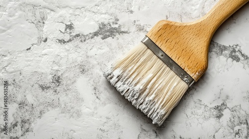 Obraz na płótnie White Paintbrush on Textured Surface - DIY Home Improvement Tool w salonie