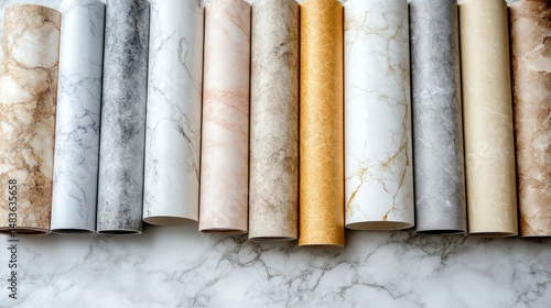 Obraz na płótnie Collection of Marble-Patterned Contact Paper Rolls w salonie
