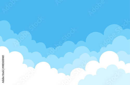 A simple and clean vector illustration of a bright blue sky with soft white clouds