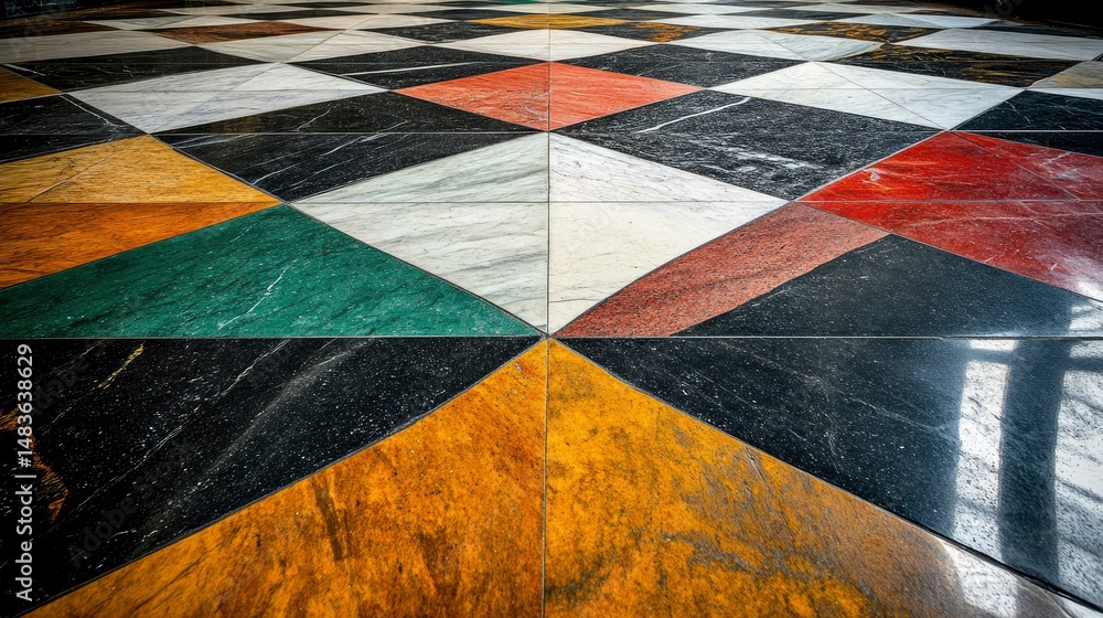Geometric Marble Floor Pattern Luxurious Multicolored Stone Tiles