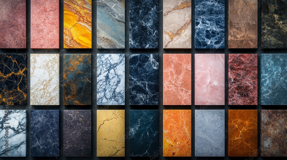 Collection of Diverse Marble Slabs Textures and Colors for Interior Design