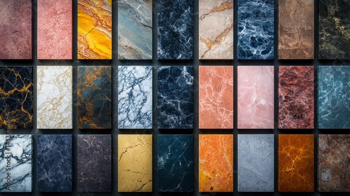 Obraz na płótnie Collection of Diverse Marble Slabs Textures and Colors for Interior Design w salonie