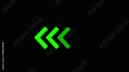 Glowing neon green arrow left direction icon. Abstract neon flashing light back arrow loading animation. Seamless loop