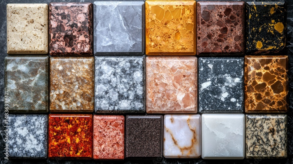 Collection of Various Granite and Marble Samples for Interior Design