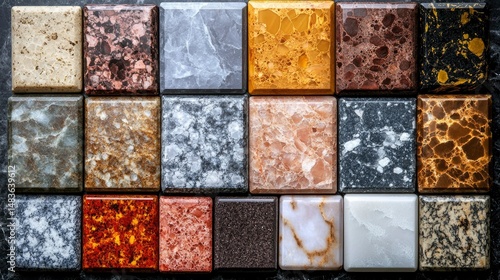 Obraz na płótnie Collection of Various Granite and Marble Samples for Interior Design w salonie