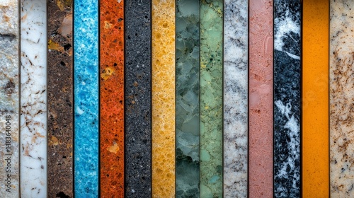 Obraz na płótnie Variety of Stone Samples Colorful and Textured Stone Slab Collection w salonie