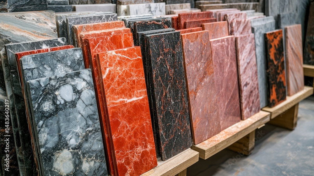 Luxurious Marble Slabs Displayed in a Showroom