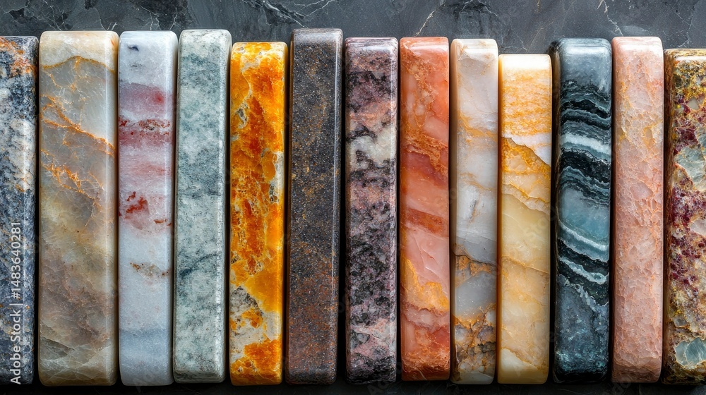 Collection of Polished Marble and Stone Slabs - Diverse Colors and Textures