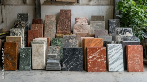 Obraz na płótnie Collection of Diverse Marble Slabs in a Stone Yard w salonie