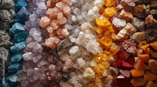 Obraz na płótnie Vibrant Spectrum of Colored Crystals and Minerals A Textured Background w salonie