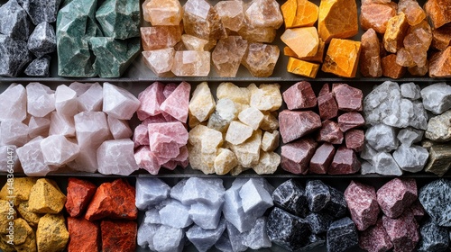 Obraz na płótnie Colorful Collection of Raw Gemstones and Minerals in Rows w salonie