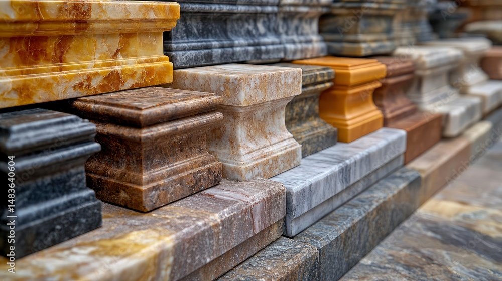 Collection of Natural Stone Plinths and Bases in Various Colors and Textures