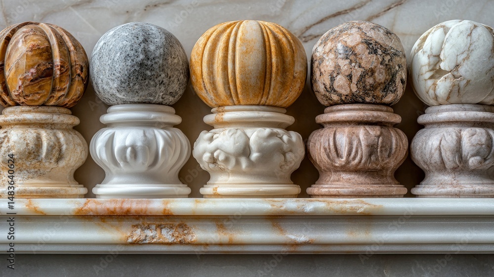 Elegant Marble Sphere Finials on Ornate Bases