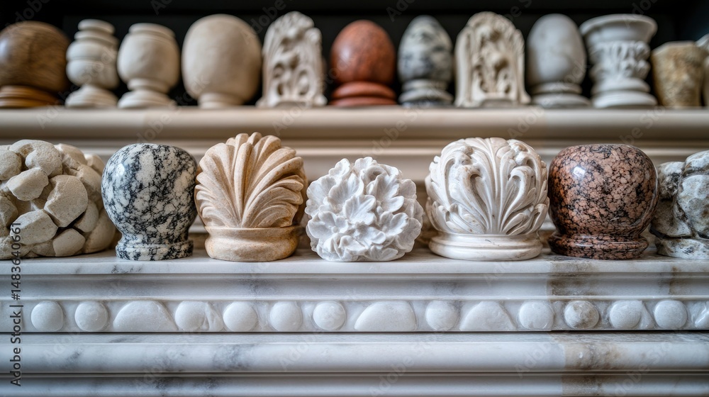 Collection of Ornate Stone Finials and Architectural Details