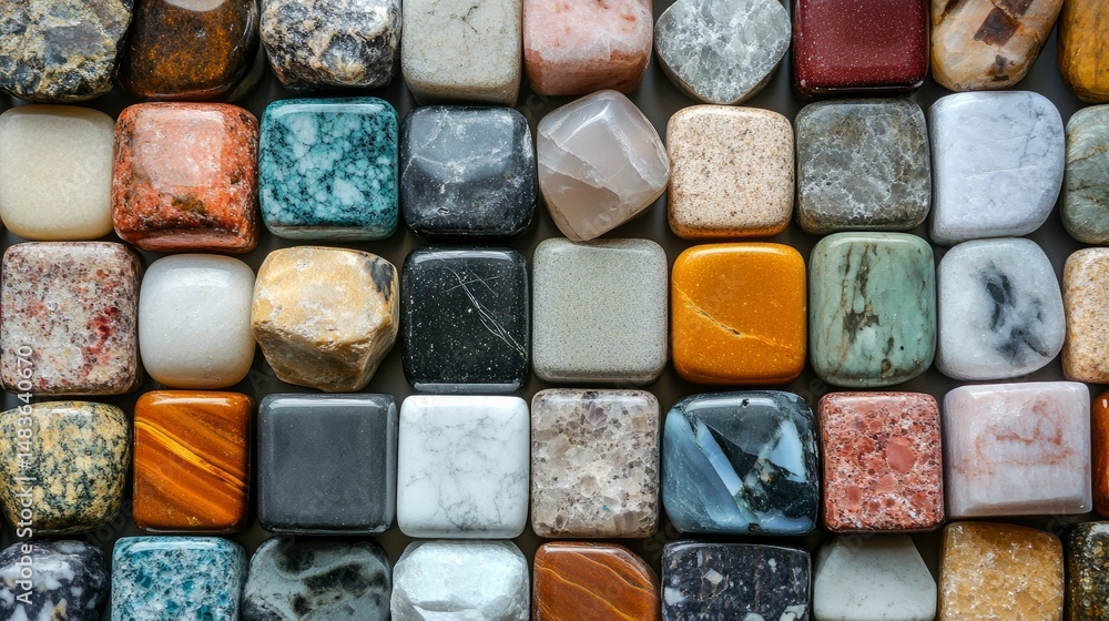 Fototapeta premium Collection of Polished and Unpolished Colorful Stones and Minerals