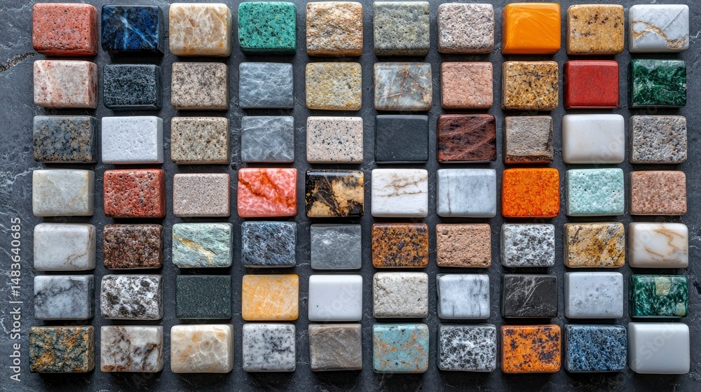 Diverse Collection of Granite and Marble Samples for Interior Design and Construction