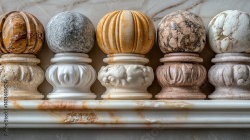 Obraz na płótnie Elegant Marble Sphere Finials on Ornate Bases w salonie