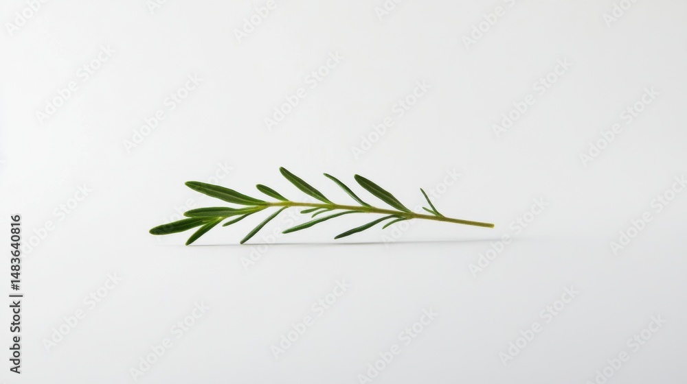 Obraz premium Rosemary sprig with green leaves isolated on white studio background for culinary and aromatherapy applications