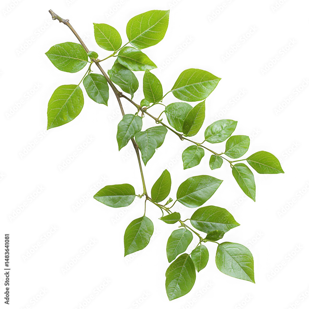 Obraz premium Green branch with leaves isolated on white background on transparent background