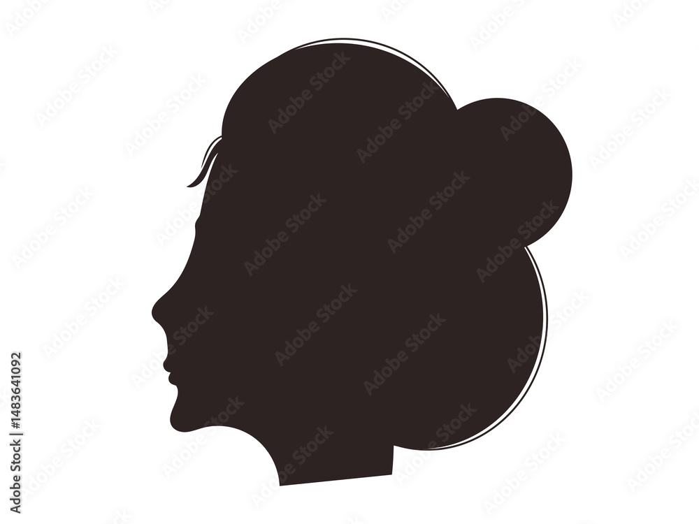 Silhouette of a Woman's Head with a Voluminous Hair Bun Silhouette of a Woman's Head with a Voluminous Hair Bun