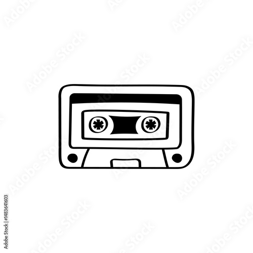 Retro cassette tape doodle for vintage audio and nostalgic music design. Old-school cassette tape icon in hand-drawn style. Perfect for 80s-90s music themes and vintage audio art