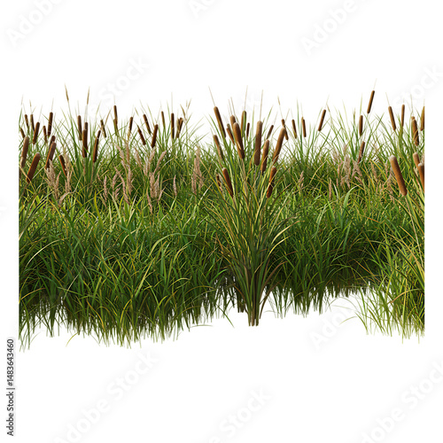 Dense Cattail Grass Field Isolated On Transparent Background

