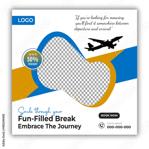 Travel and tour social media posts and web banner square design template