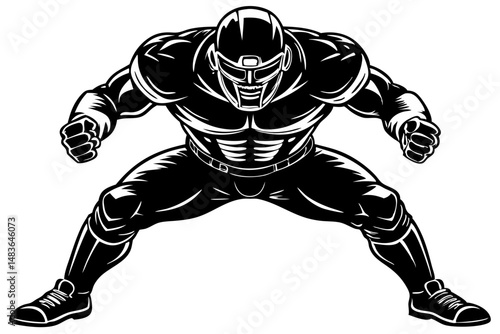 American football player stance white vector illustration transparent background design asset, american football, football player, vector illustration, white, transparent, line art, sport, athlete