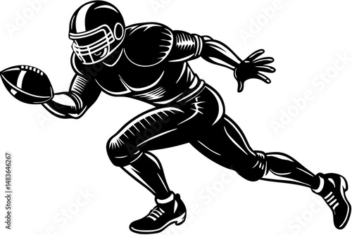 Football player silhouette running sideways with ball professional vector illustration, football, player, silhouette, running, side, vector, american, sport, athlete, action, competition, tackle