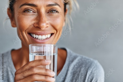 Radiant Hispanic Woman Holding Glass of Refreshing Water for Hydration and Healthy Lifestyle