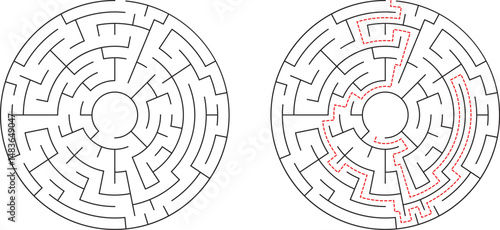 Circular Maze Puzzle Solution and Challenge, Paths, Walls, Entry, Exit