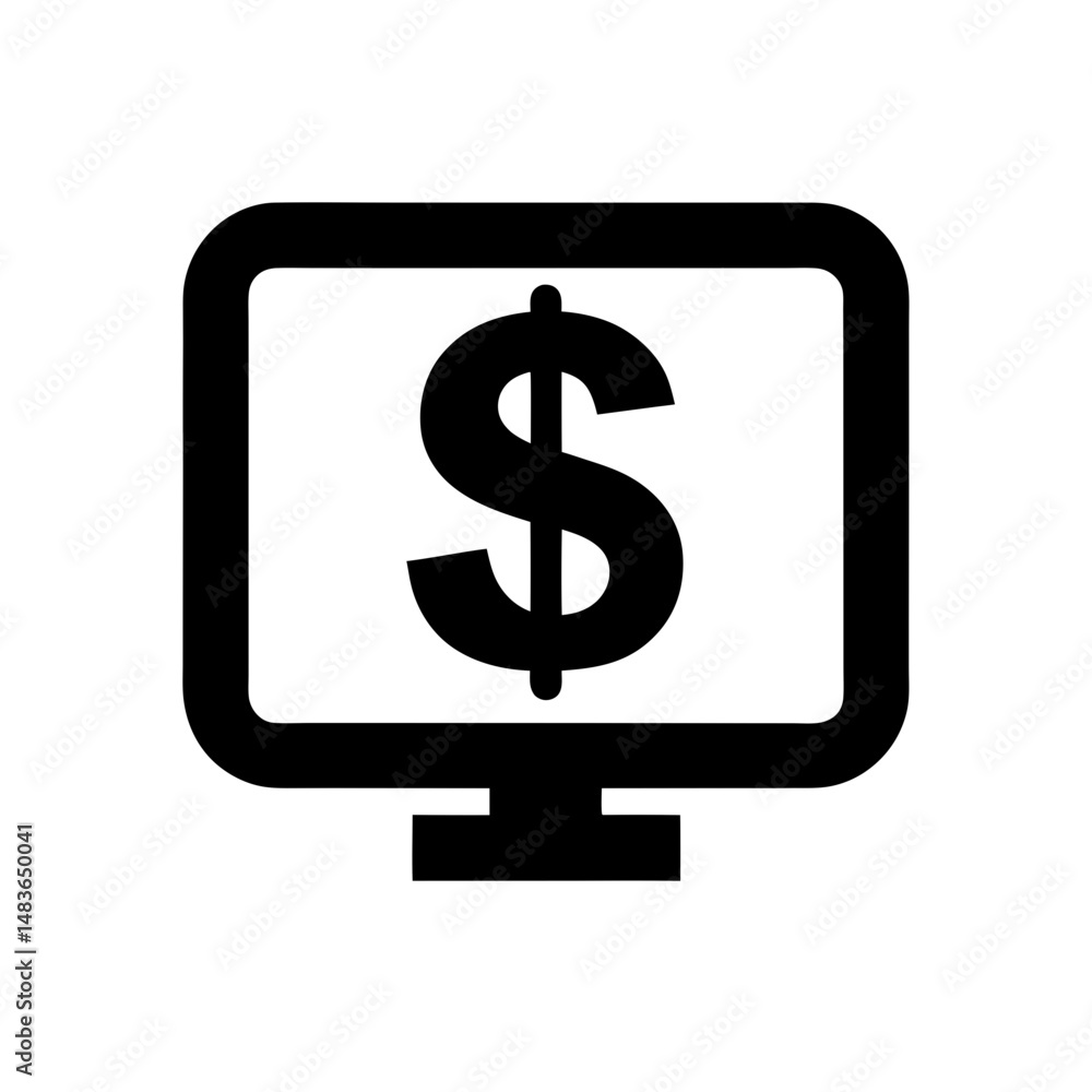 dollar sign on digital screen icon on white dollar sign on digital screen icon on white