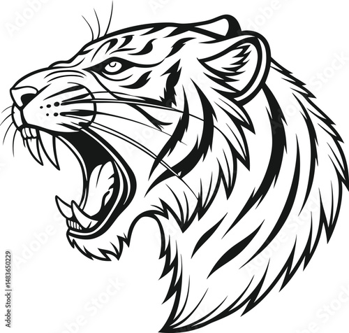 a drawing of a tiger head vector illustration Icon of a tiger head hand drawn in engraving style Fierce Tribal Tiger Tattoo Design Bold Black and White Ink Art 