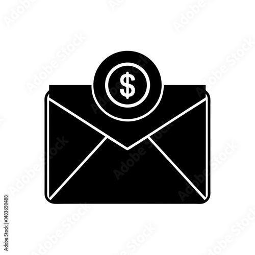envelope with coin icon on white background  