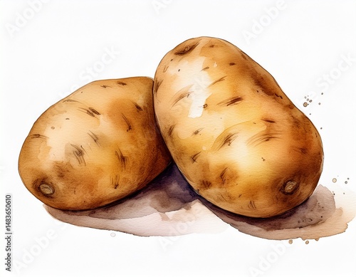 watercolor illustration of two brown potatoes isolated on a white background perfect for food related projects and designs