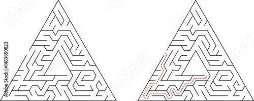 Triangular Maze Puzzle Solution Path, Lines, Geometry, Game, Challenge, Complexity, Brain Teaser, Lo