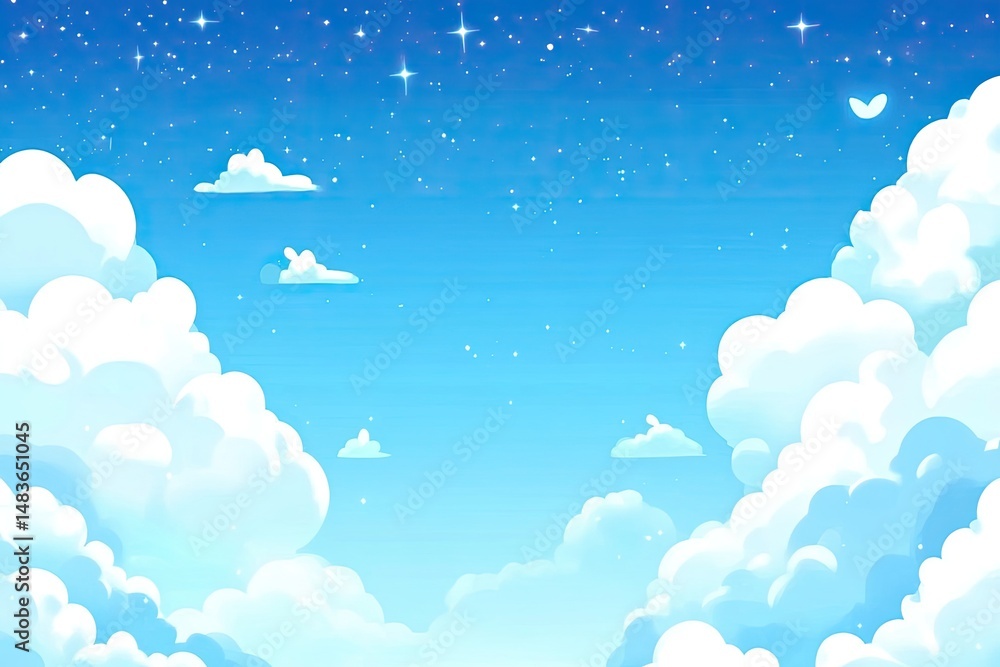 Starry night sky with fluffy clouds Starry night sky with fluffy clouds