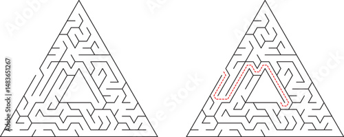 Triangular Maze Puzzle Solution, Paths, Labyrinth, Challenge, Game, Brain Teaser, Complexity, Geomet